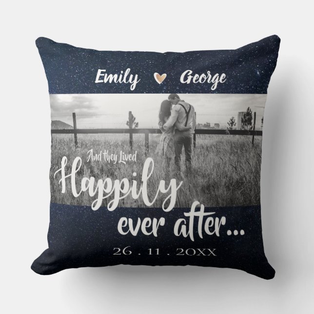 They Lived Happily Ever After Night Sky Wedding Throw Pillow (Front)