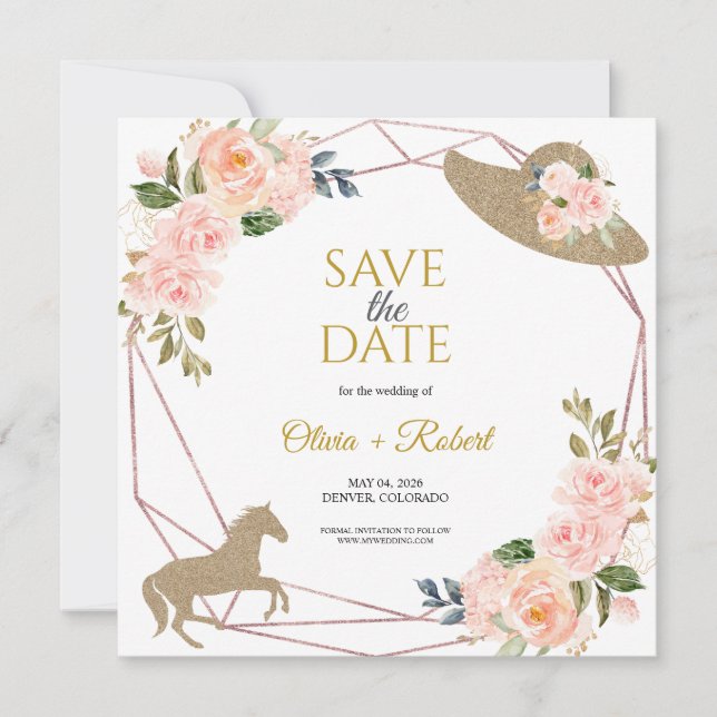They’re Off to the Altar Derby Theme Save the Date Invitation (Front)