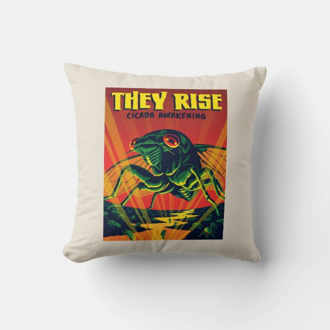 They Rise Cicada Awakening Throw Pillow (Front)