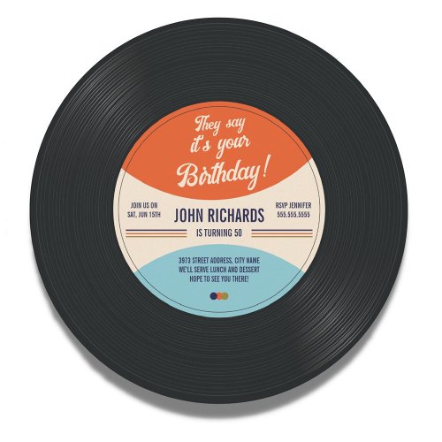 They Say Its Your Birthday Vintage Record Invitation