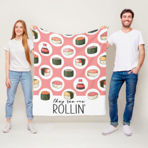 They See Me Rollin' Kawaii Fun Sushi Rolls & Dots Fleece Blanket