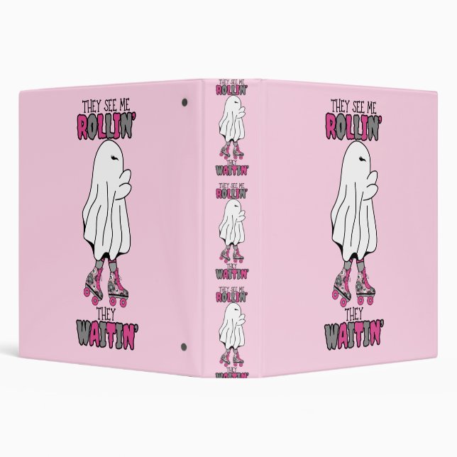 They see me rollin' they waitin' pink retro ghost  3 ring binder (Background)