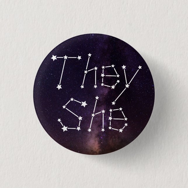 They/She Galaxy Starry Night Sky Constellation Pro Button (Front)