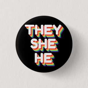 They/She/He Pronouns Rainbow 3D Retro Button