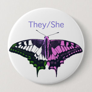 They/She Non-Binary Flag Swallowtail Butterfly Button