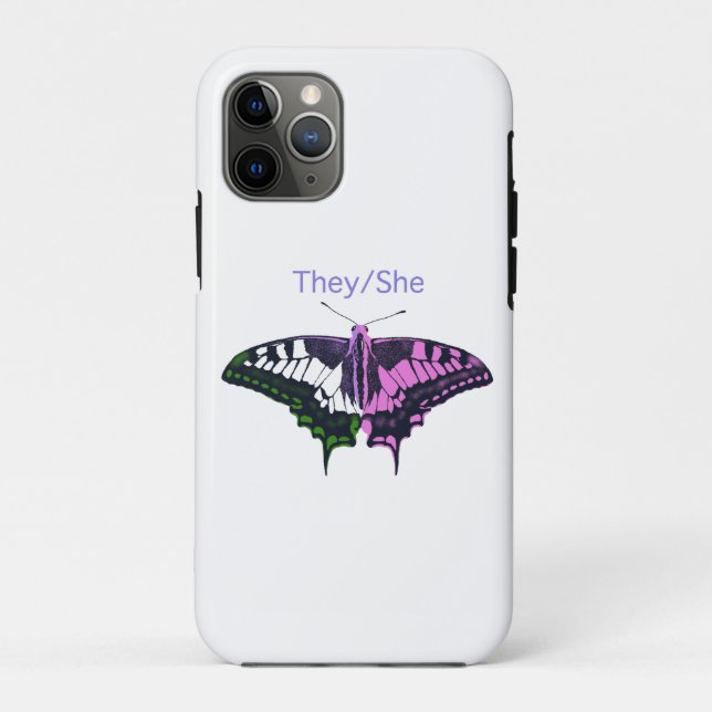 They/She Non-Binary Flag Swallowtail Butterfly Case-Mate iPhone Case (Back)