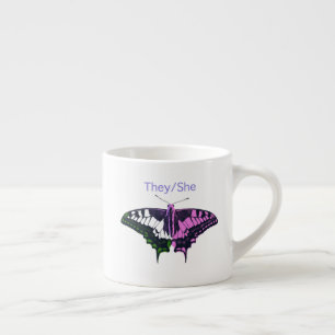 They/She Non-Binary Flag Swallowtail Butterfly Espresso Cup