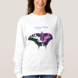 They/She Non-Binary Flag Swallowtail Butterfly Sweatshirt