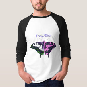 They/She Non-Binary Flag Swallowtail Butterfly T-Shirt