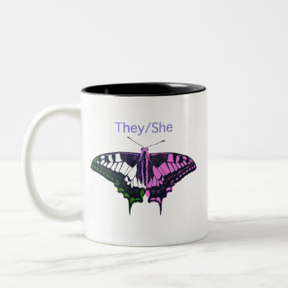 They/She Non-Binary Flag Swallowtail Butterfly Two-Tone Coffee Mug
