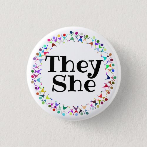 They She Pronouns in Human Figures Circle Button
