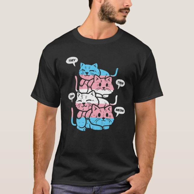 They Their Them Meow Cats Transgender Flag LGBT Pr T-Shirt (Front)