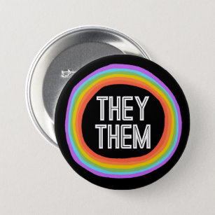 THEY THEM Colorful Gender Rainbow Circle Pronouns Button