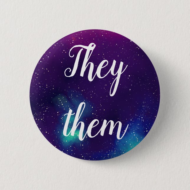 They/Them Customizable Galaxy Pronoun Pinback Button (Front)