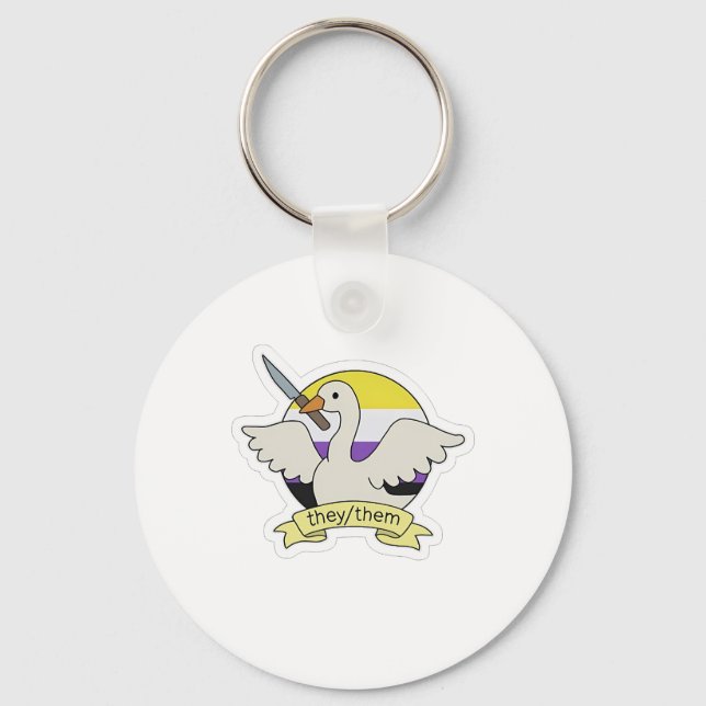 They Them Goose Non binary LGBT Pride Month  Keychain (Front)
