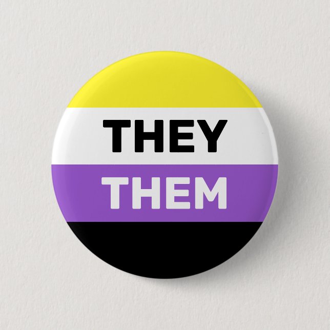 THEY/THEM Non-binary Gender Flag Colors Button (Front)