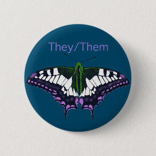 They/Them Nonbinary Pride Swallowtail Butterfly Button