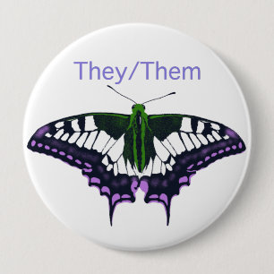 They/Them Nonbinary Pride Swallowtail Butterfly Button