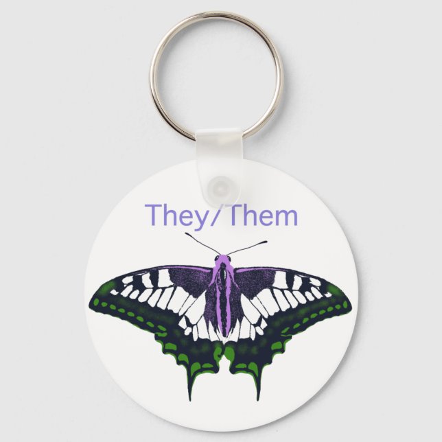 They/Them Nonbinary Pride Swallowtail Butterfly Keychain (Front)