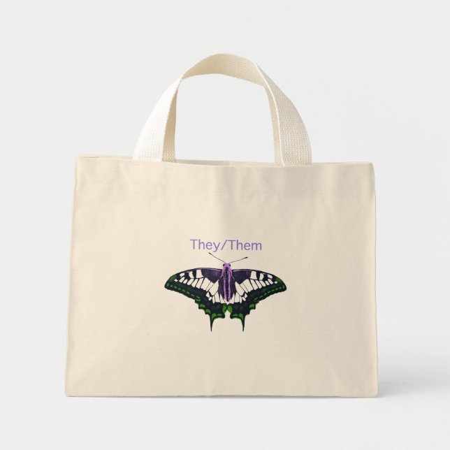 They/Them Nonbinary Pride Swallowtail Butterfly Mini Tote Bag (Front)