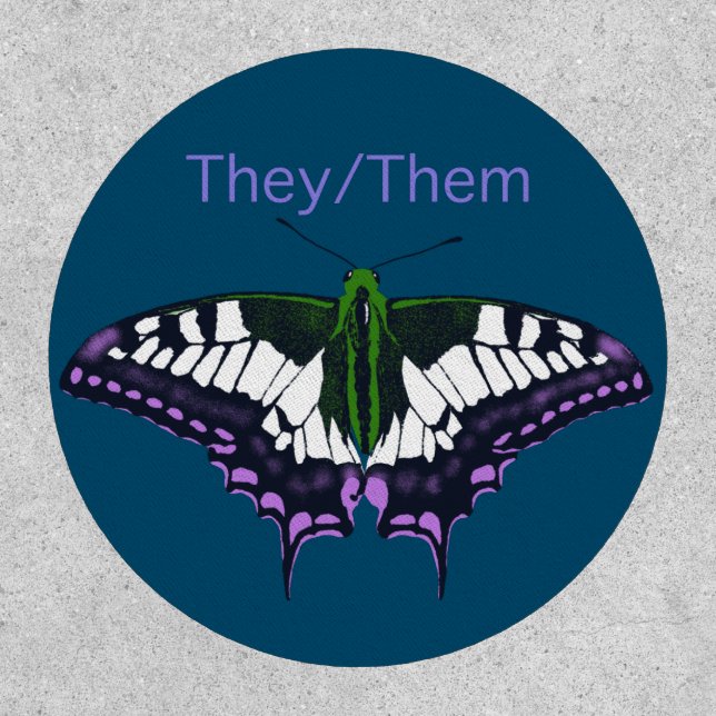 They/Them Nonbinary Pride Swallowtail Butterfly Patch (Front)