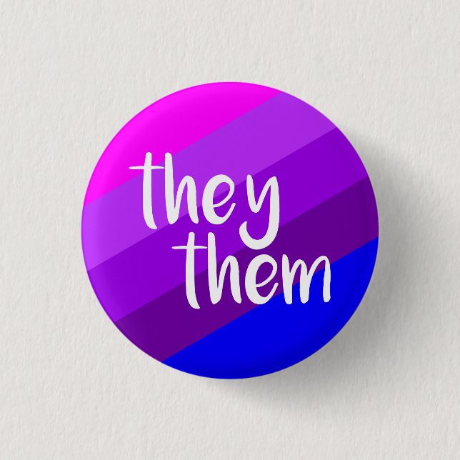 They/Them Pronoun Badge Pinback Button (Front)