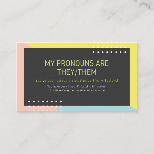 "They/Them" Pronoun Intervention (Fine) Business Card (Front)