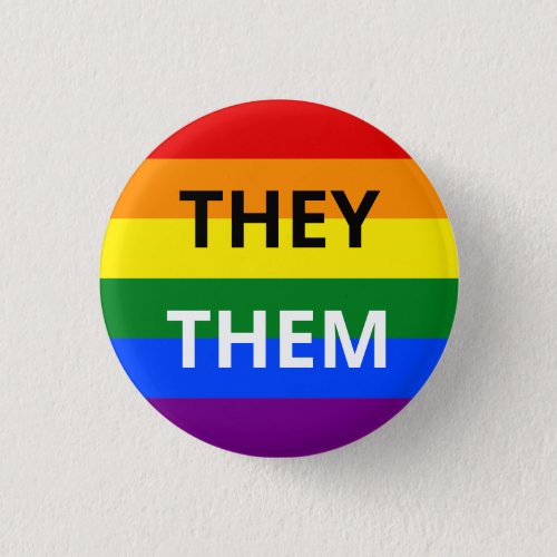 TheyThem Pronoun Rainbow Badge Button