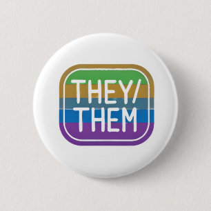 THEY/THEM Pronoun Rainbow Circle Pride Button