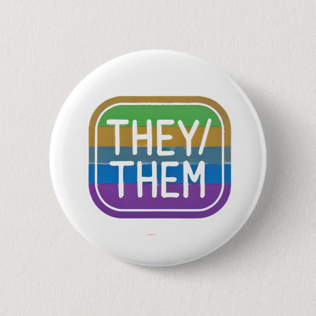THEY/THEM Pronoun Rainbow Circle Pride Button (Front)
