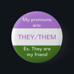 They/them pronouns button genderqueer flag<br><div class="desc">They/them pronouns with example on the genderqueer flag</div>