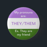 They/them pronouns button genderqueer flag<br><div class="desc">They/them pronouns with example on the genderqueer flag</div>