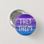 THEY/THEM Pronouns Colorful Handletter Watercolor Button (Front & Back)