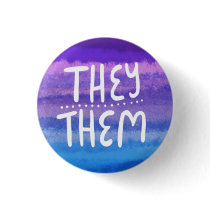 THEY/THEM Pronouns Colorful Handletter Watercolor Button