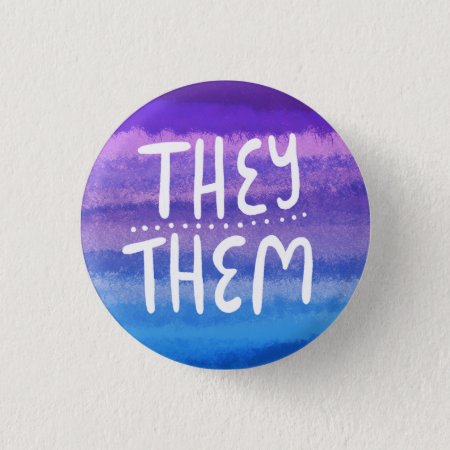 They/them Pronouns Colorful Handletter Watercolor Button