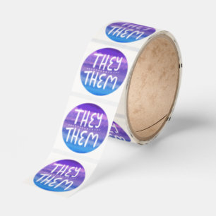 THEY/THEM Pronouns Colorful Handletter Watercolor Classic Round Sticker