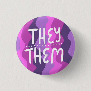 THEY/THEM Pronouns Colorful Handlettered Purple Button