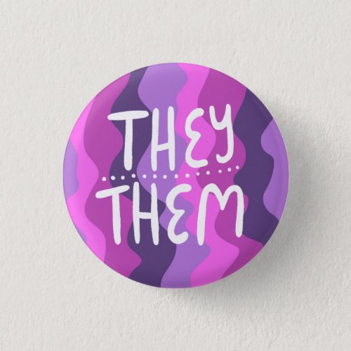 THEYTHEM Pronouns Colorful Handlettered Purple Button