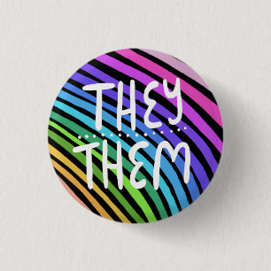 THEY/THEM Pronouns Colorful Handlettered Rainbow Button