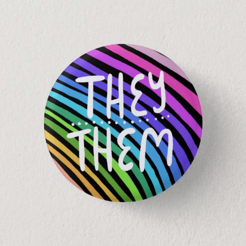 THEYTHEM Pronouns Colorful Handlettered Rainbow Button