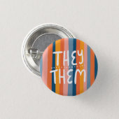 THEY/THEM Pronouns Colorful Handlettering Stripes Button (Front & Back)