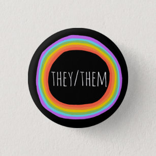 THEY/THEM Pronouns Colorful Rainbow Circle Black Button