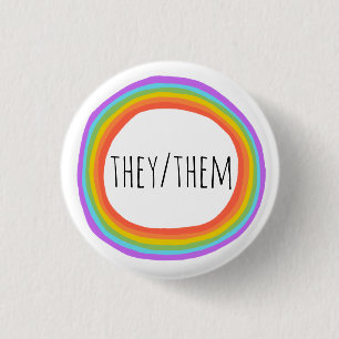 THEY/THEM Pronouns Colorful Rainbow Circle Button