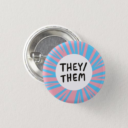 THEYTHEM Pronouns Colorful Trans Flag Pink Blue Button
