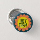 THEY / THEM Pronouns Flower Pride Handlettered Button (Front & Back)