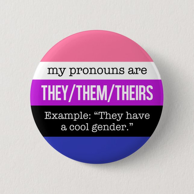 They/Them Pronouns – Genderfluid Flag Pinback Button (Front)