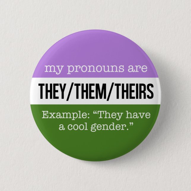 They/Them Pronouns – Genderqueer Flag Pinback Button (Front)