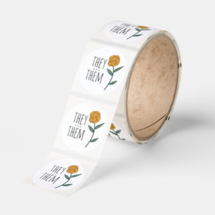 THEY/THEM Pronouns Gold Rose CUSTOM Classic Round Sticker