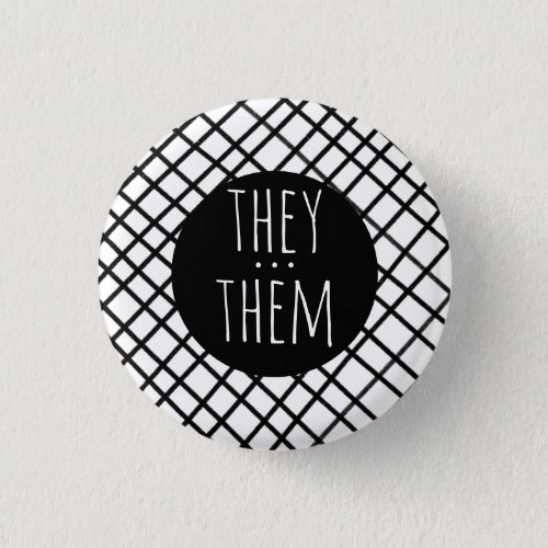 THEYTHEM Pronouns Handmade Grid Black White Button