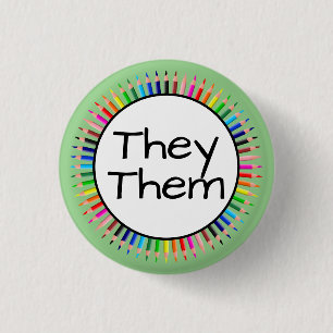 They Them Pronouns in Circle of Colored Pencils Button